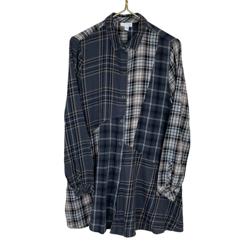 ⭐️2/$20 J Jill Plaid Multi Plaid Patchwork Button Down Tunic Flannel Blouse